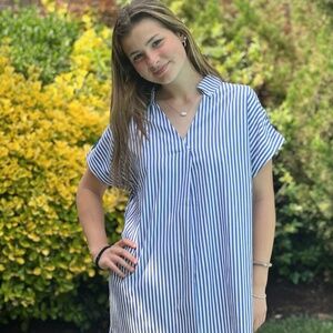 Stripe Print Curved Hem Dress